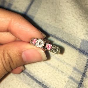 REAL AUTHENTIC PINK & DIAMOND ENGAGEMENT RING 14K